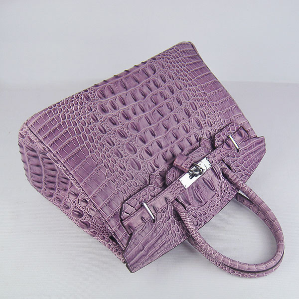 Replica Hermes Birkin 30CM Crocodile Head Veins Bag Purple 6088 On Sale - Click Image to Close